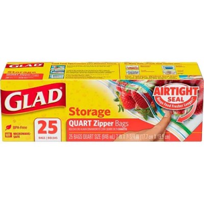 [PRE ORDER ONLY ETA 12-14 Working Days] GLAD FOOD STORAGE ZIPPER QUART 12 25CT