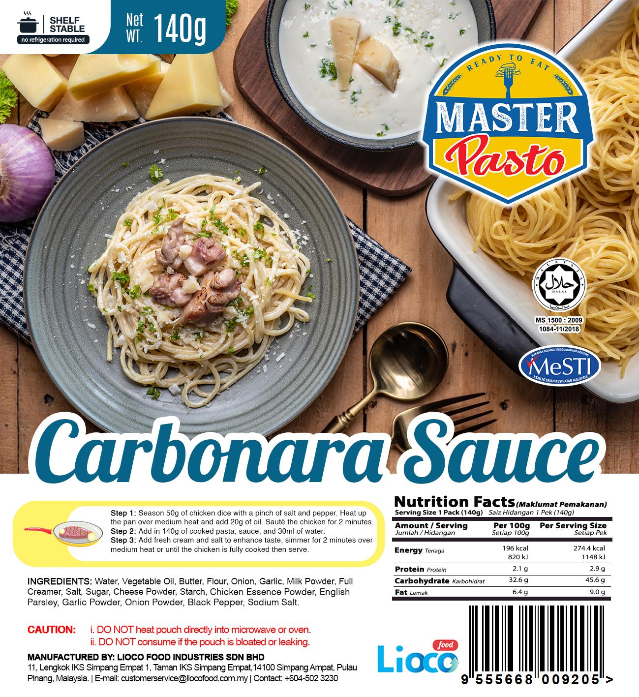 [HALAL - Lioco Food] Carbonara Sauce (Ready To Eat - Marketplace Harian) ( 48 Pack Per Carton )