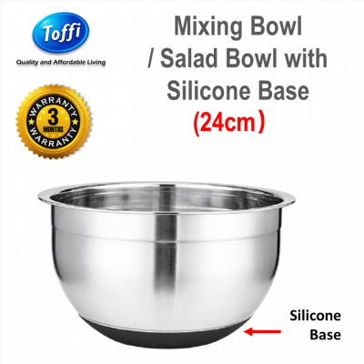 [TOFFI] 24cm Mixing Bowl + Silicone Base  Salad Bowl Stainless Steel (K7424)